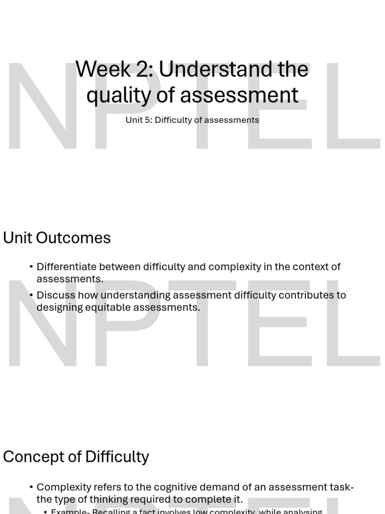 Week 2 - Unit 5 - Difficulty of Assessments | PDF | Cognition ...