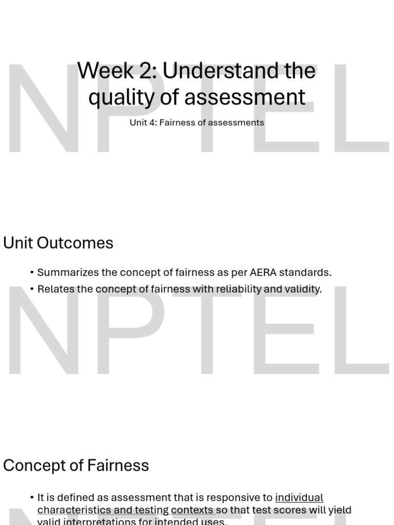 Week 2 - Unit 4 - Fairness of Assessments | PDF