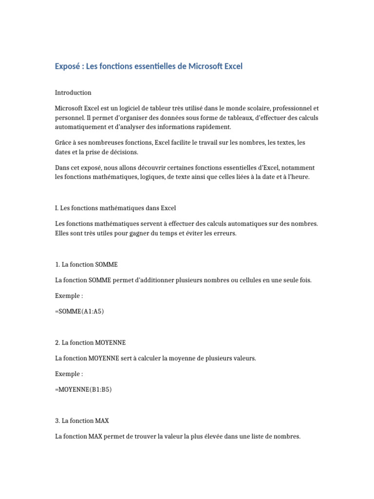 Expose Excel 1 | PDF | Microsoft Excel | Feuille de calcul