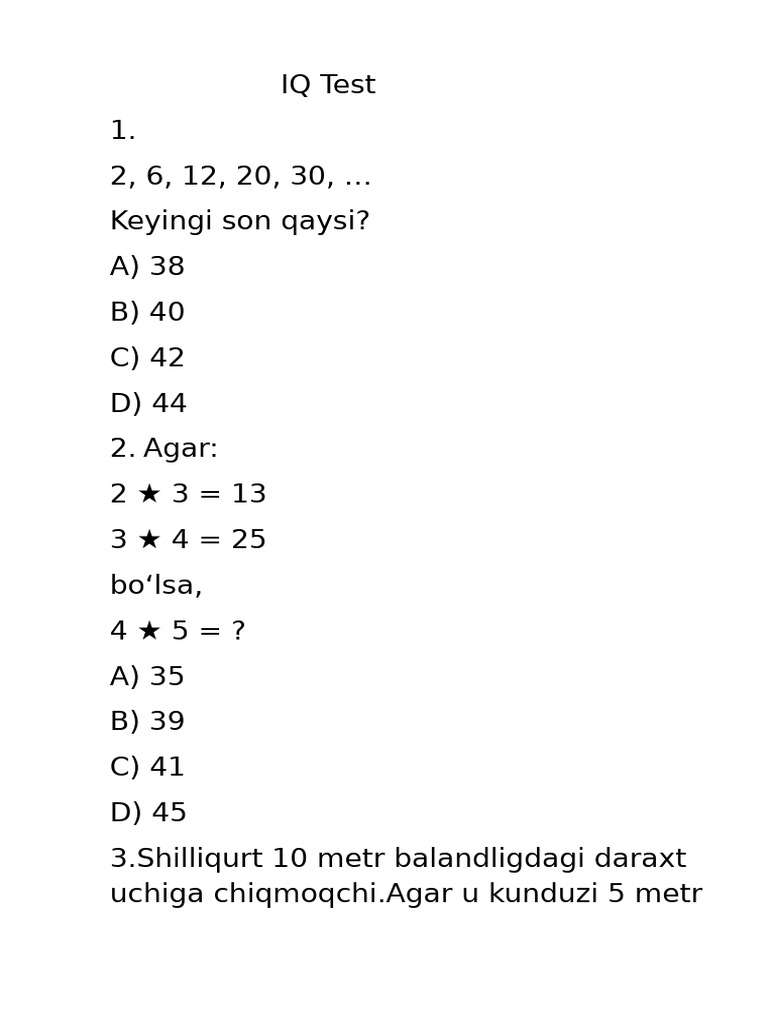 Iq Test 1 | PDF