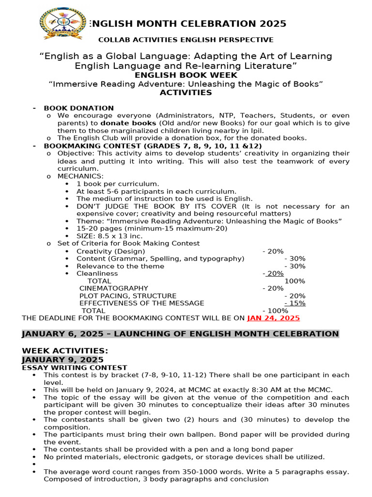 English Month Celebration 2025 | PDF