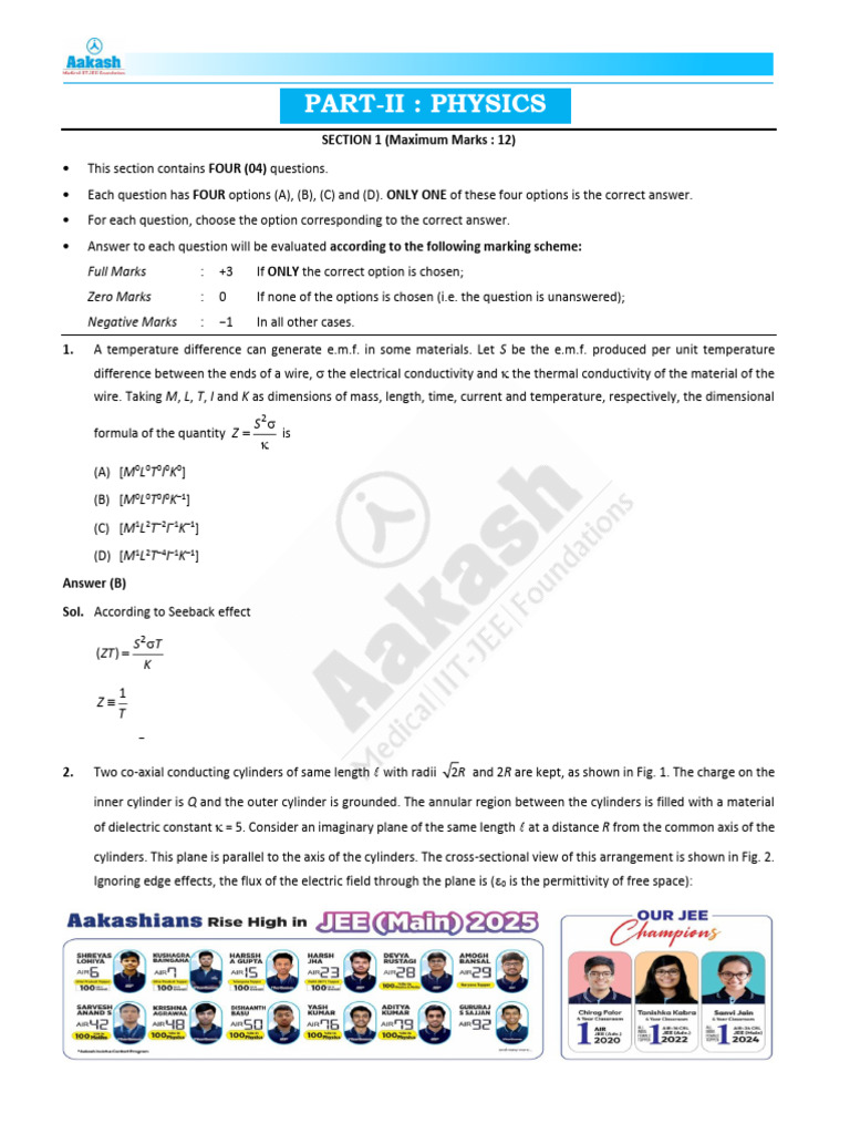 Physics Answers and Solutions JEE Advanced 2025 Paper 2 | PDF ...