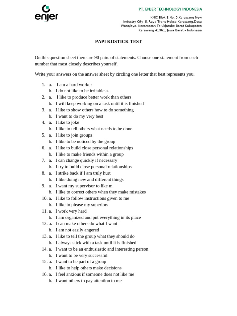 PAPI Kostick Test PT Enjer English FULL 90 | PDF