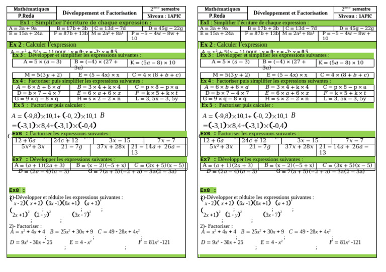 Developpement Et Factorisation Serie Dexercices N3 PDF | PDF ...