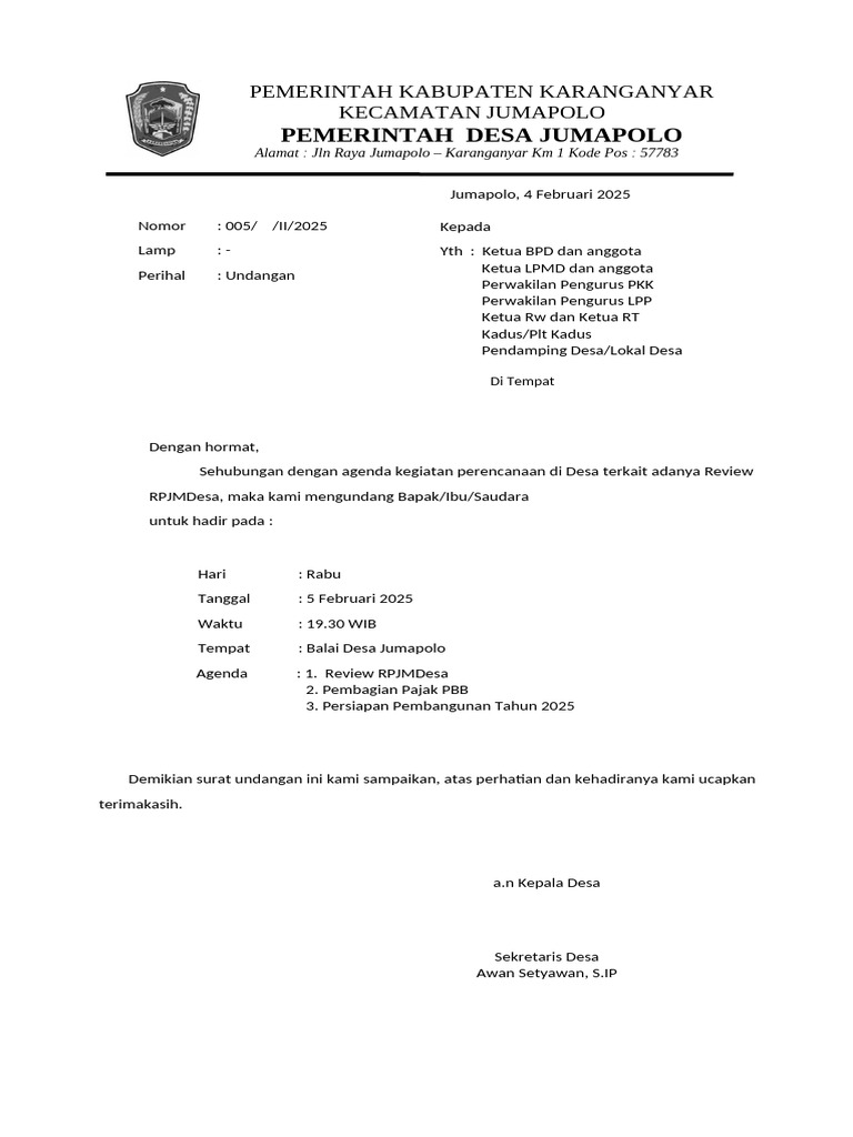 Undangan RKP Musdes | PDF