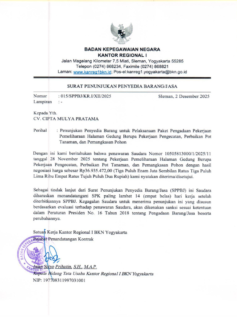 SPPBJ - CV - CIPTA MULYA PRATAMA - Pemeliharaan Halaman Gedung Berupa ...