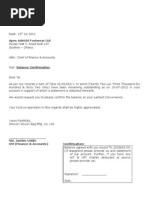 Balance Confirmation Letter Dtd. 10-07-2011