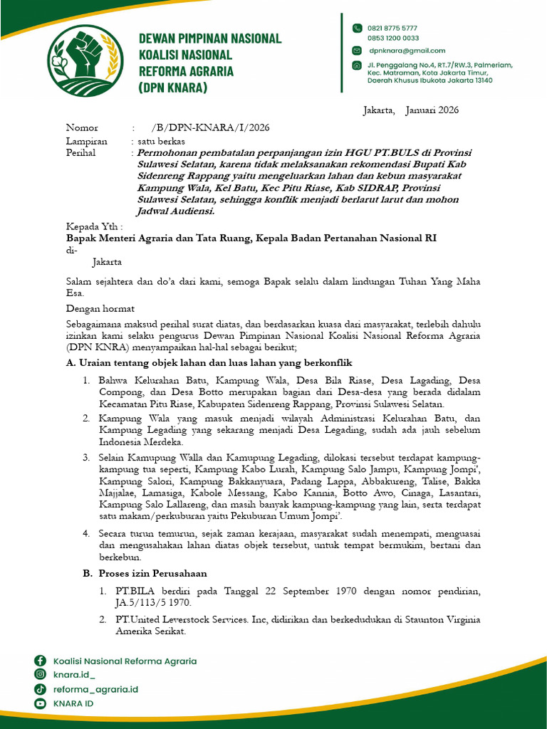 Draft Surat KRANA Kepada Menteri ATR BPN | PDF
