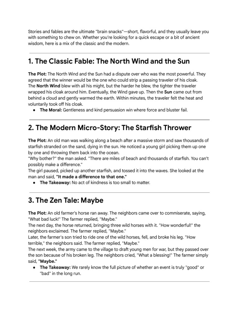 Short Stories, Fables, and Lessons | PDF