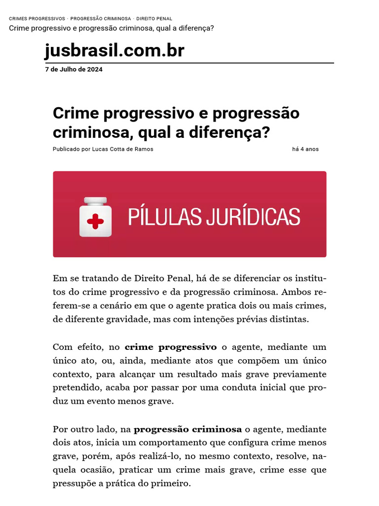 Crime Progressivo e Progressão Criminosa, Qual A Diferença - Jusbrasil ...
