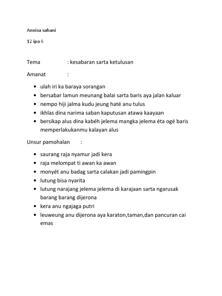 Unsur Intrinsik Lutung Kasarung