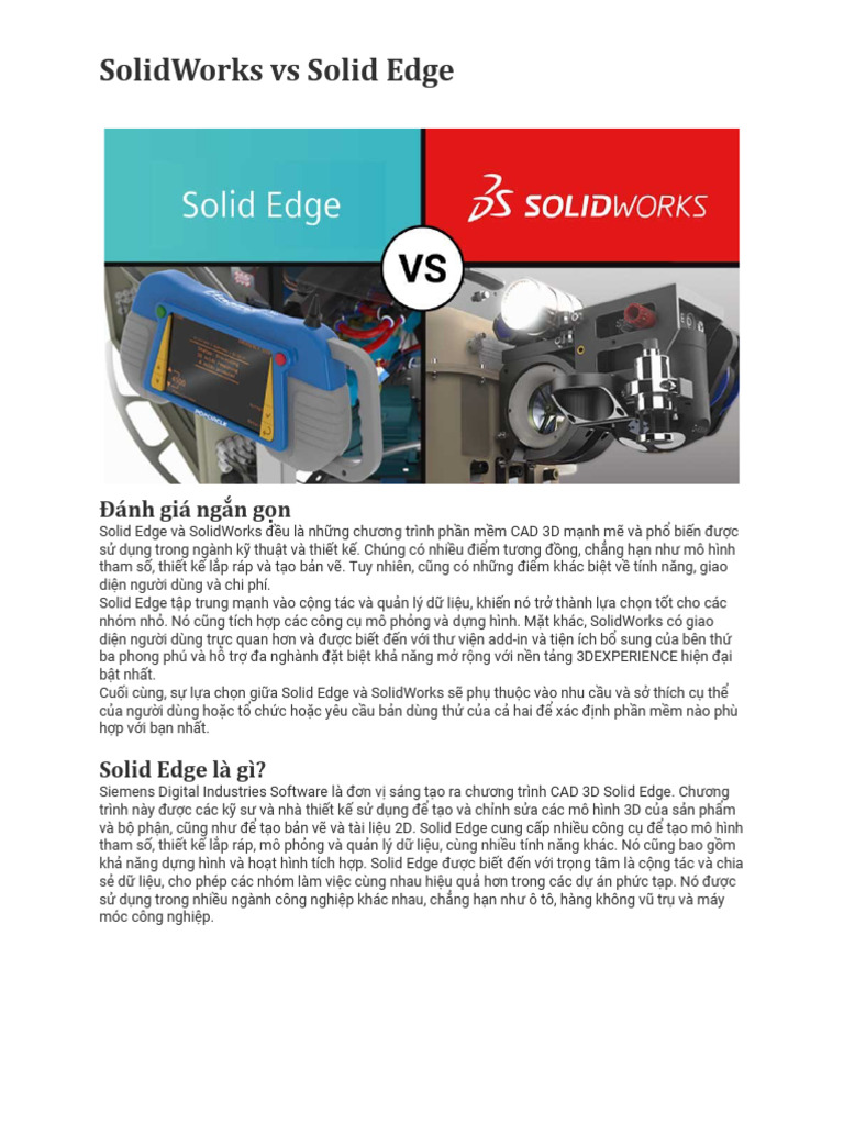SolidWorks Vs Solid Edge | PDF