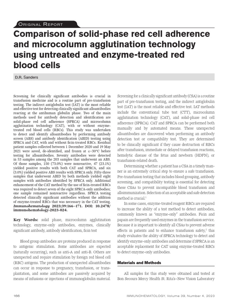 Comparison of Solid-Phase Red Cell Adherence and M | PDF | Serology ...
