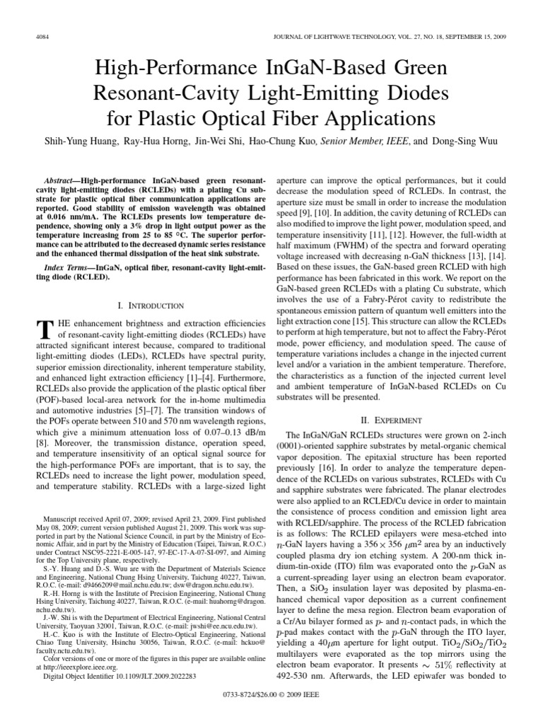 High Performance InGaN Based Green Resonant Cavity | PDF | Light ...