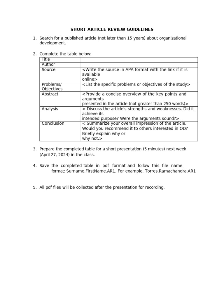 Short Article Review Guidelines | PDF