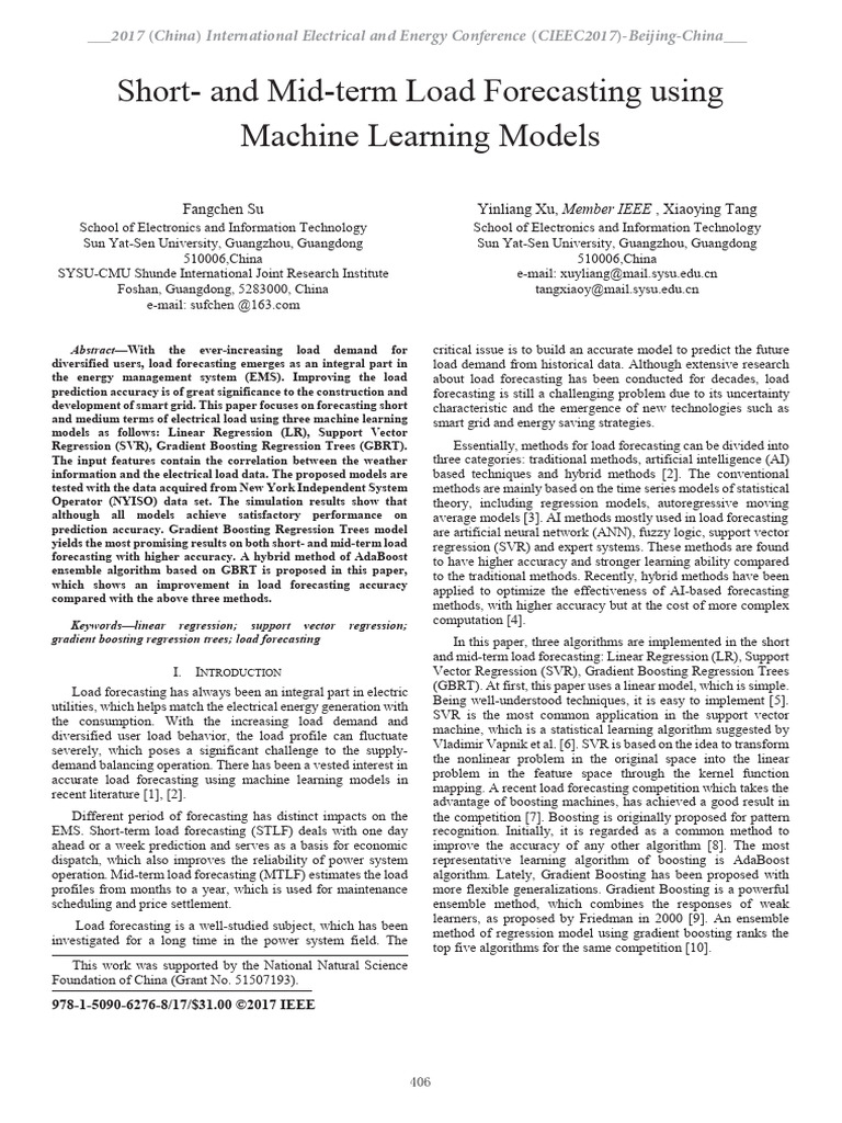 Short-And Mid-Term Load Forecasting Using Machine Learning Models | PDF ...