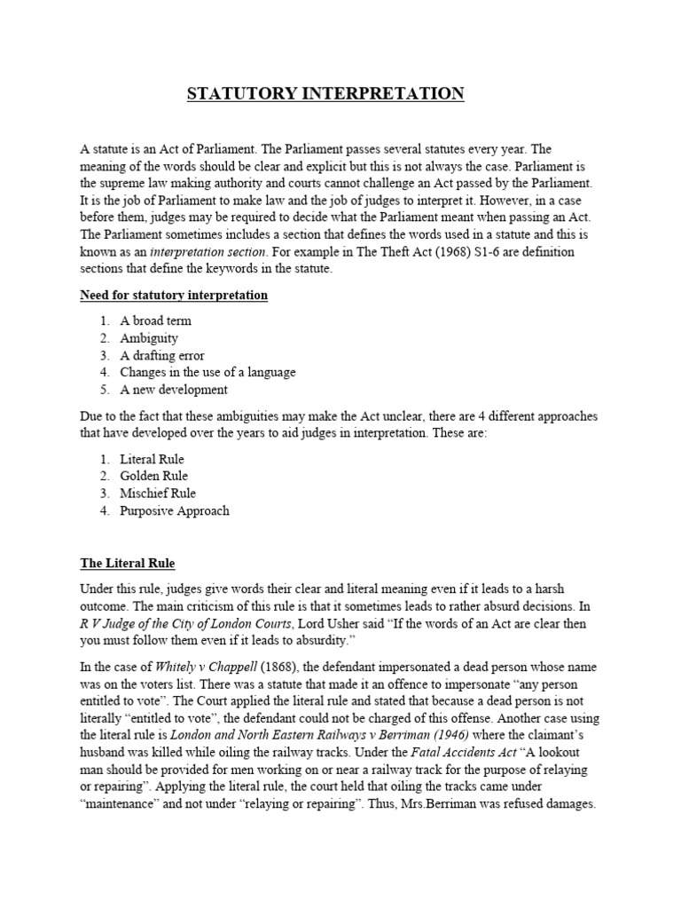 Statutory Interpretation | PDF | Statutory Interpretation | Plain ...