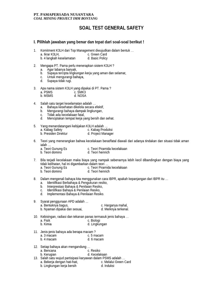 Soal Test General Safety | PDF
