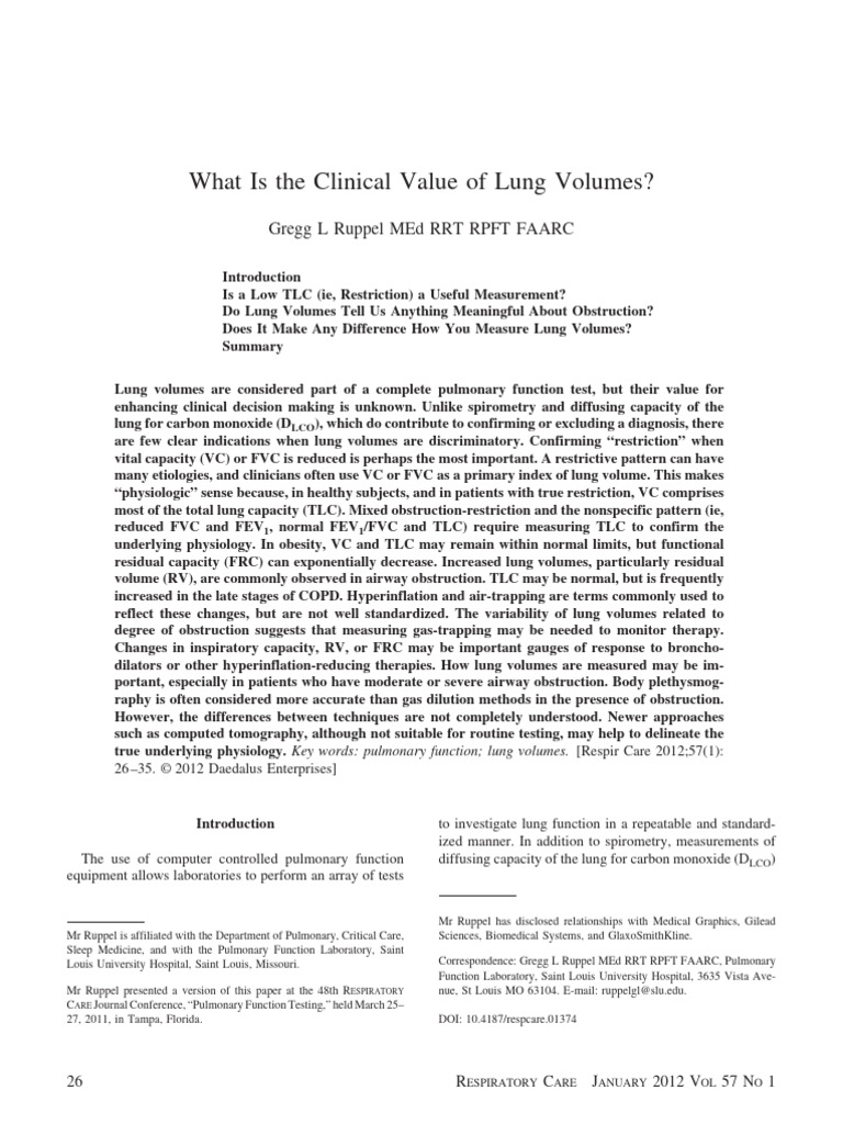 What Is The Clinical Value of Lung Volumes Ruppel | PDF | Chronic ...