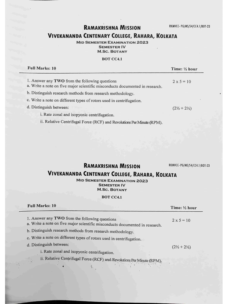 MSc.4th Sem 2023, Mid Sem Question Papers | PDF