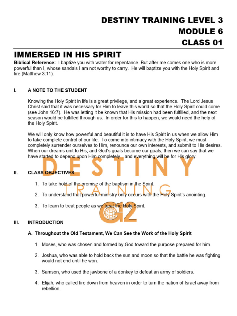 Student Module 06 Class 01 Immersed in His Spirit | PDF | Baptism | Jesus