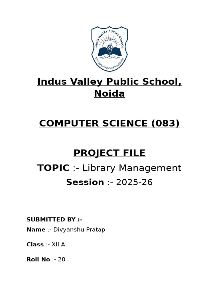 CS Project File (Library Management) Divyanshu Pratap | PDF | My Sql ...