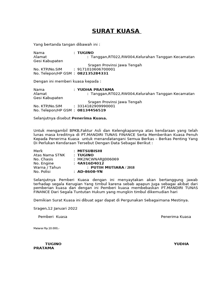 Format Surat Kuasa | PDF