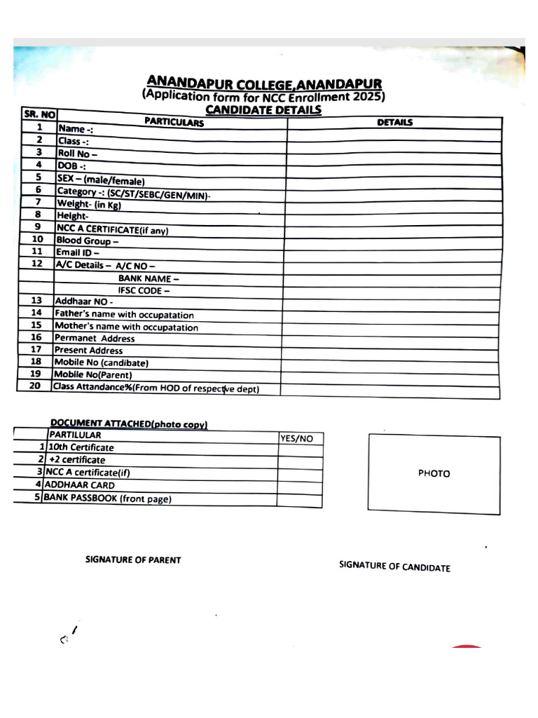 NCC Form - Org | PDF