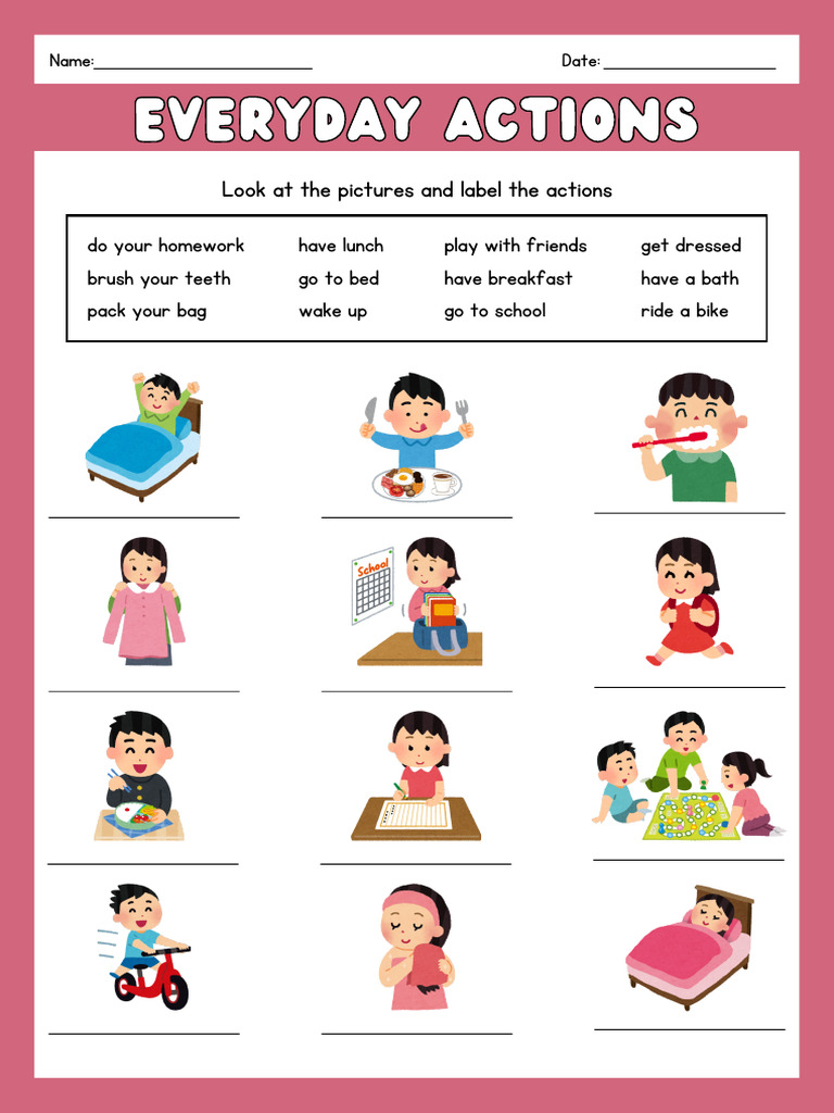 Daily Routine and Everyday Actions Worksheet | PDF