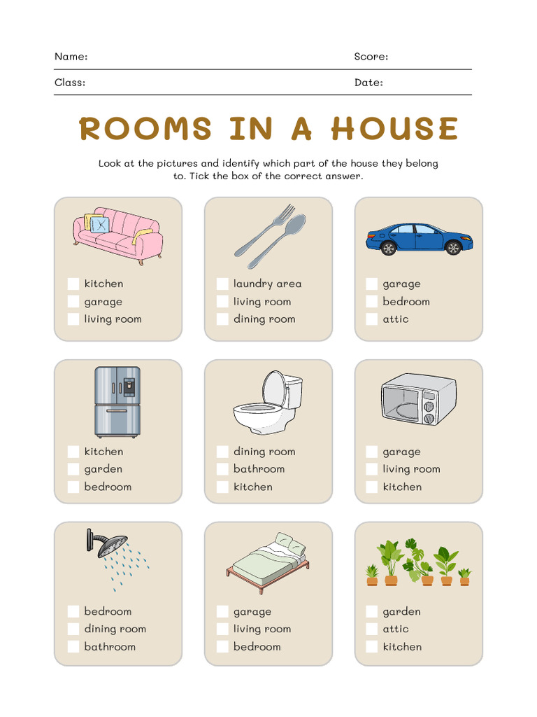 Rooms in A House Worksheet | PDF