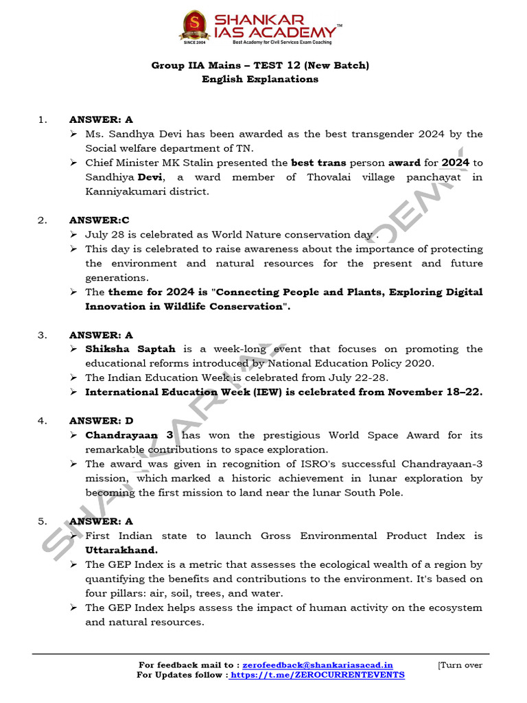 GR II A Mains Test - 12 English Explanations (New Batch) | PDF ...