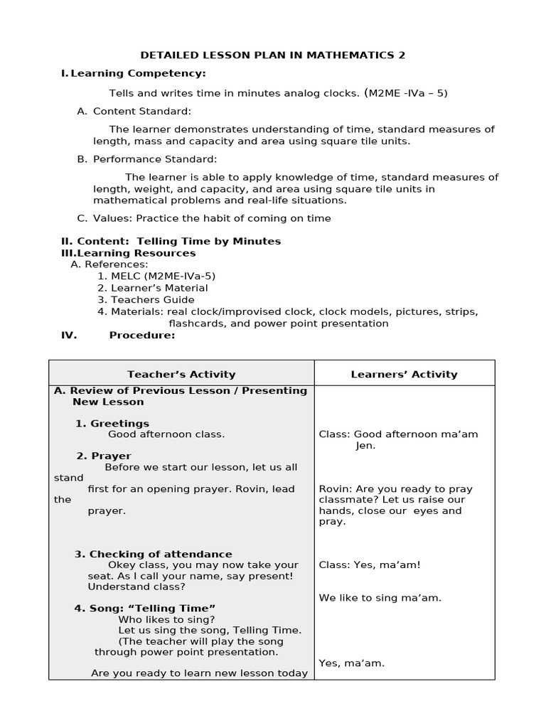 DLP - Math 2 (Telling Time) | PDF | Learning | Educational Technology