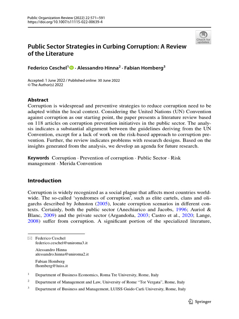 Public Sector Strategies in Curbing Corruption: A Review of The ...