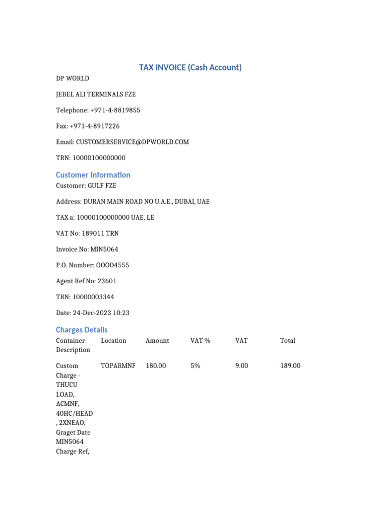 DP World Tax Invoice OCR | PDF