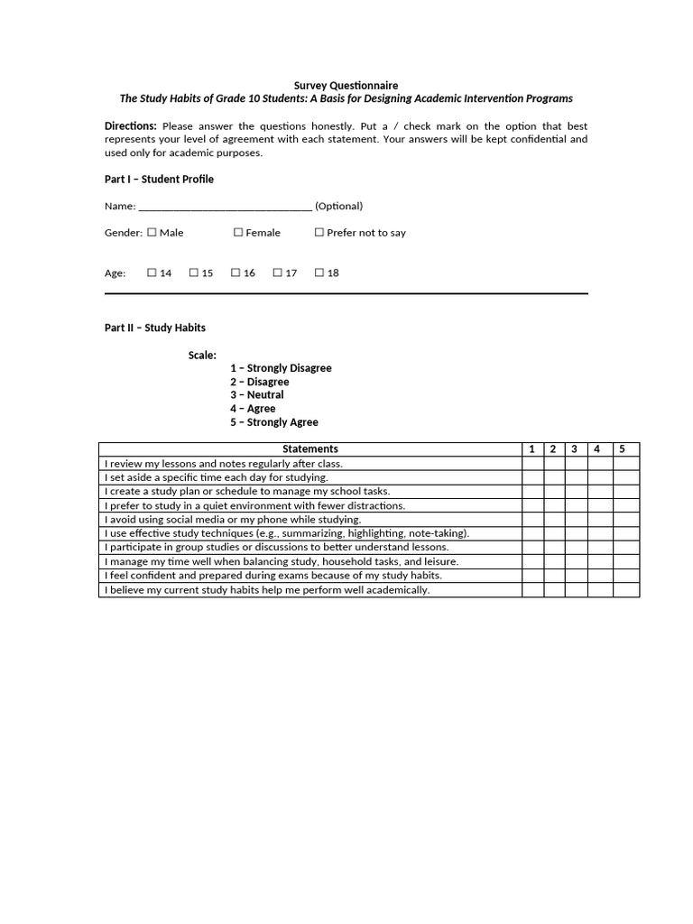 Survey Questionnaire Examples | PDF