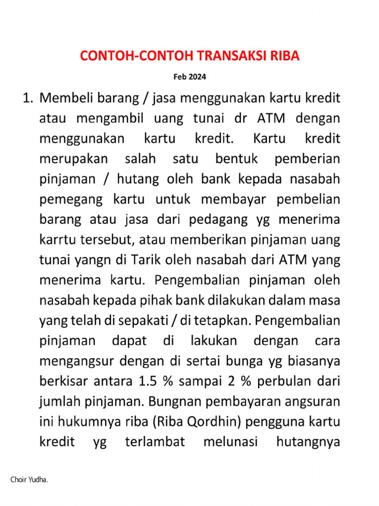Contoh-Contoh Transaksi Riba (Feb 24) | PDF