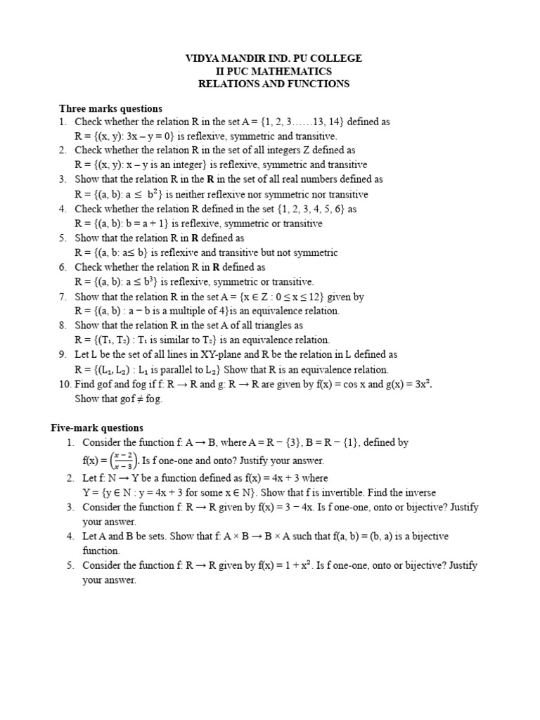 R and F Q and A (Imp Qest) 2025 | PDF | Function (Mathematics ...