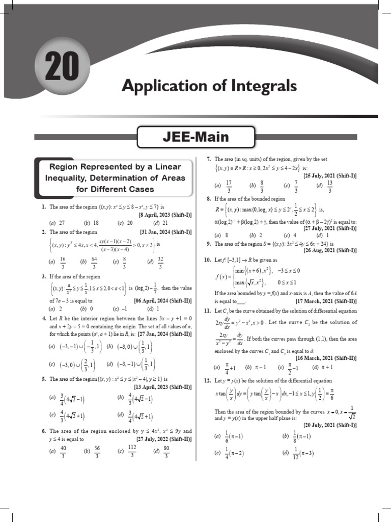PYQs (JEE Main and Advanced) Applications of Integrals | PDF | Area ...