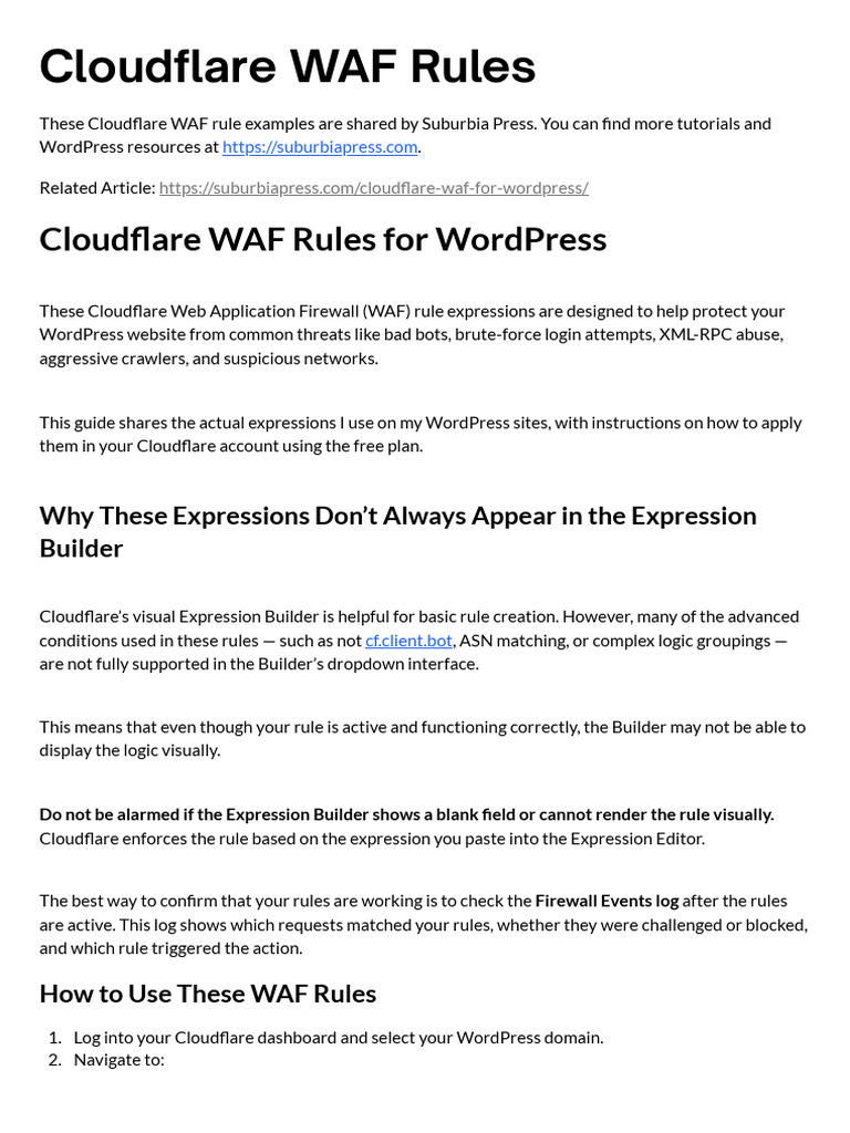 Cloudflare WAF Rules For WordPress | PDF | Word Press | Uniform ...