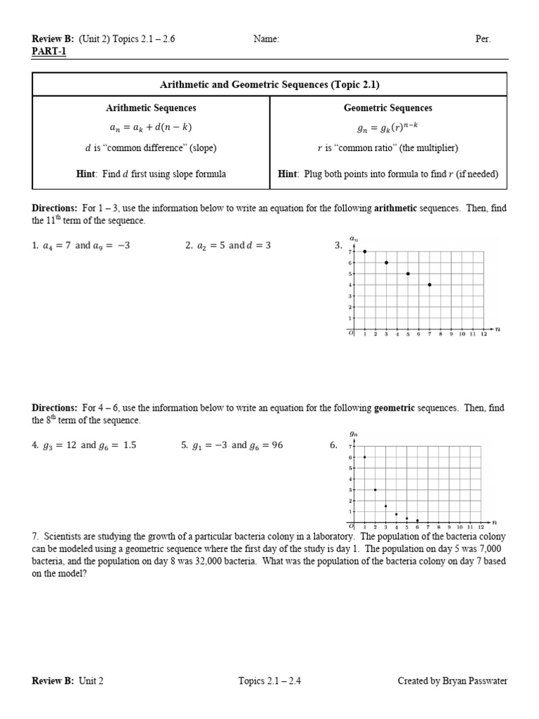 Review B - Unit 2 Topics 2.1 - 2.6 | PDF | Exponential Function ...