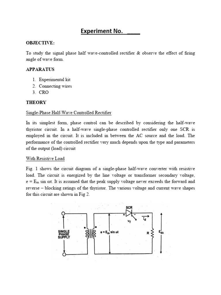 Single Phase Half Wave Controlled Rectifier | PDF | Rectifier | Electronics