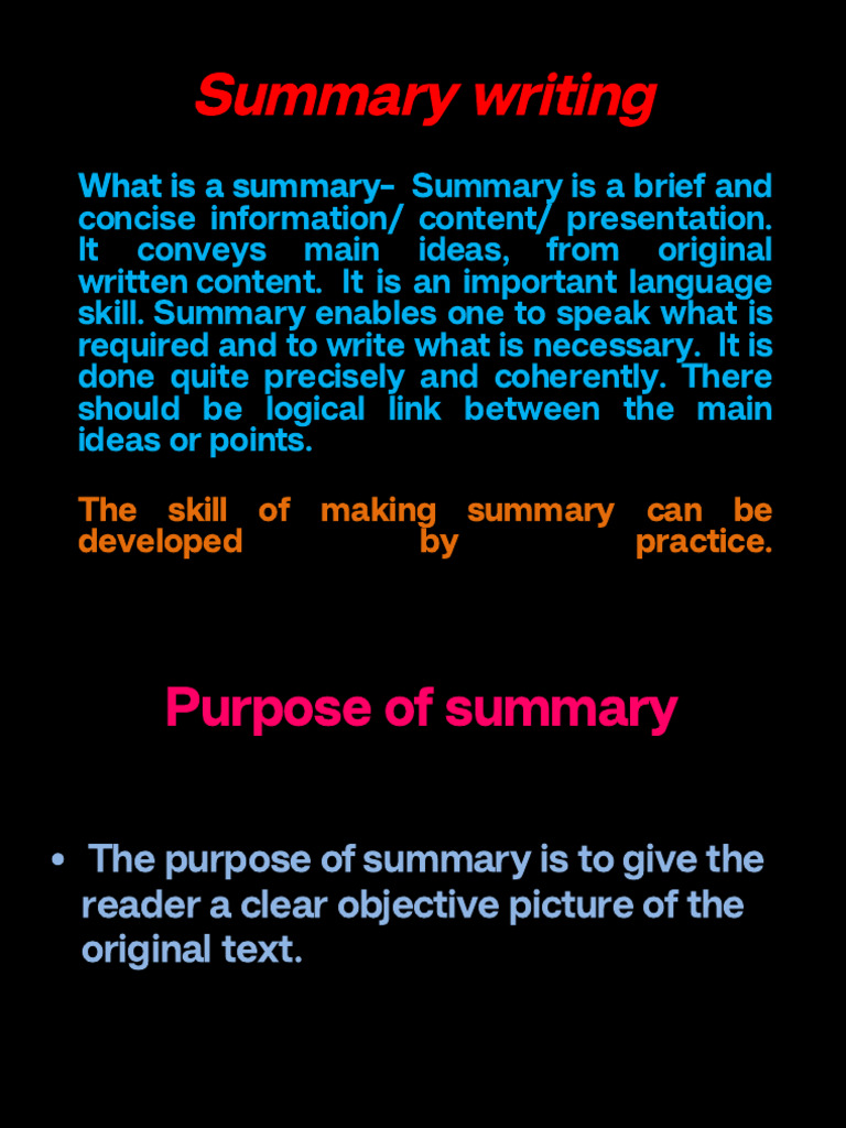 Summary Writing Power Point Document | PDF
