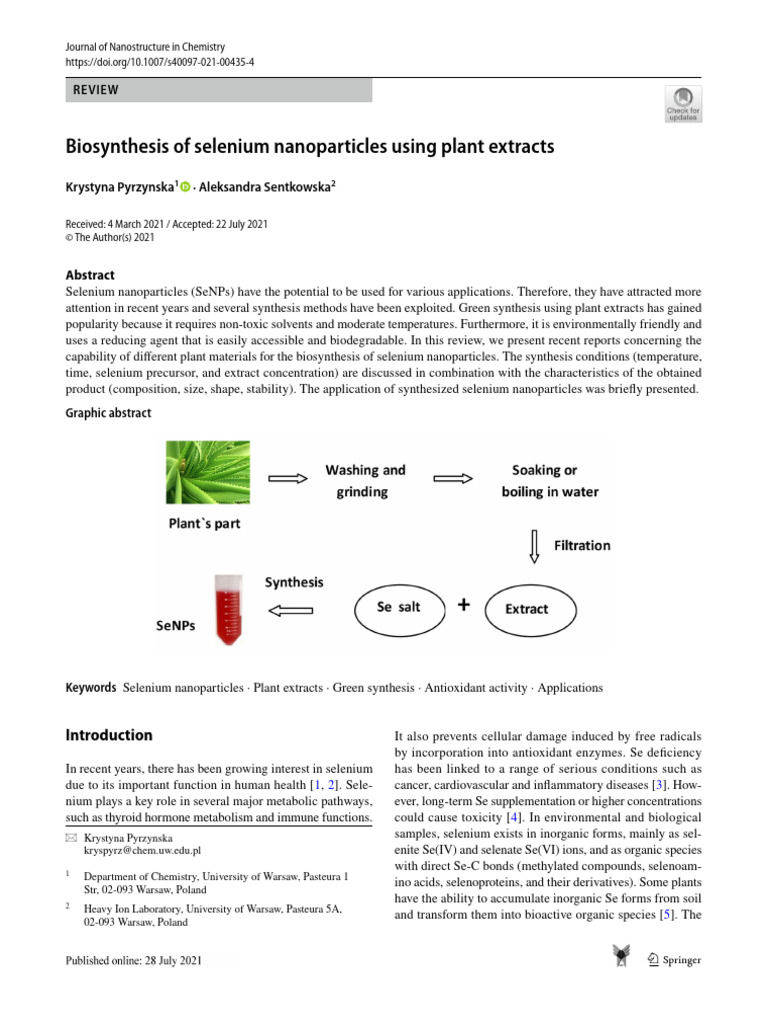 Biosynthesis of Selenium Nanoparticles Using Plant | PDF | Selenium ...