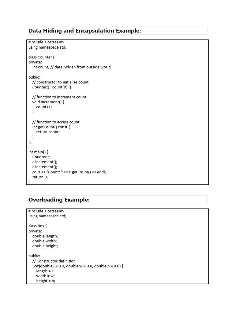 Data Hiding and Encapsulation Example | PDF