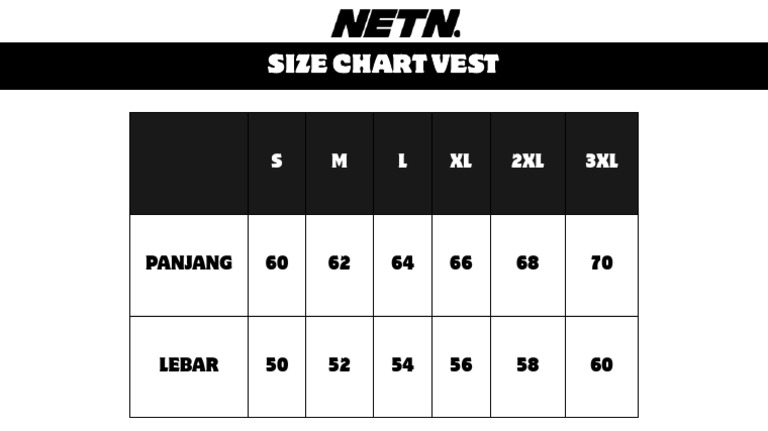 Size Chart Vest - Netn Apparel | PDF
