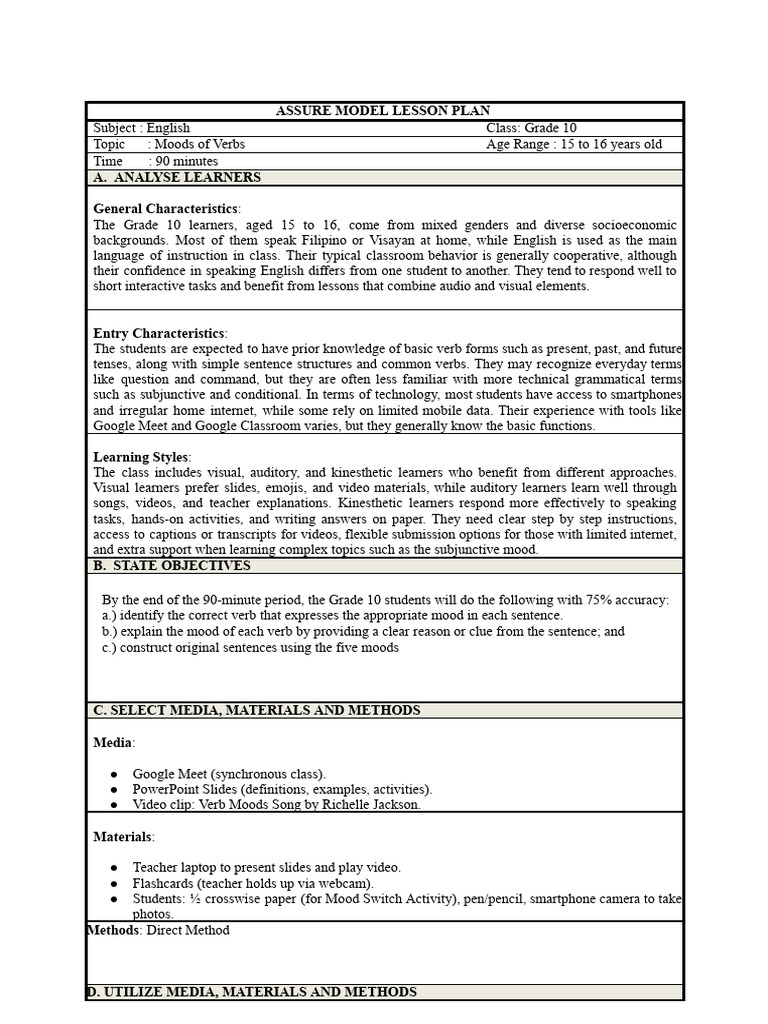 Assure Lesson Plan Des and Shim | PDF | Question | Learning
