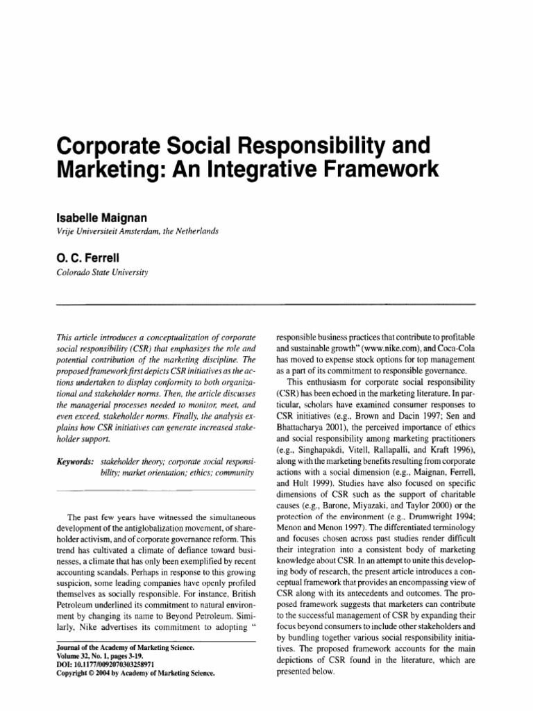 Corporate Social Responsibility and Mark | PDF | Corporate Social ...