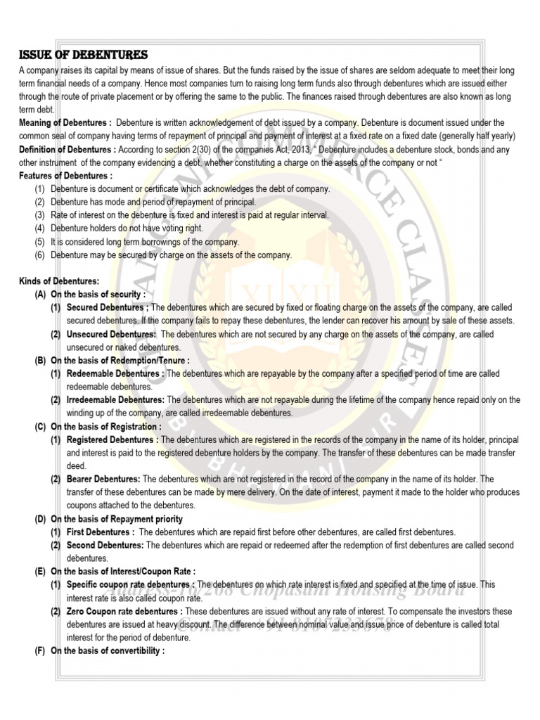 Notes Company Debentures | PDF | Debt | Equity (Finance)
