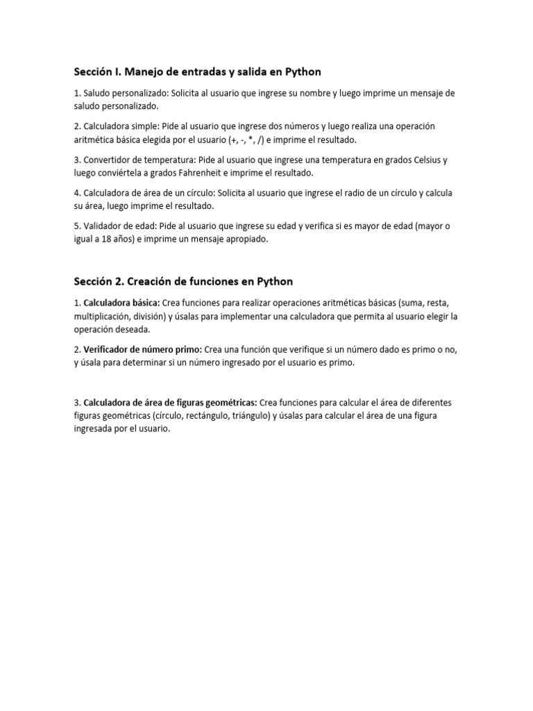 Ejercicios Prácticos Lenguaje Python 2025 | PDF