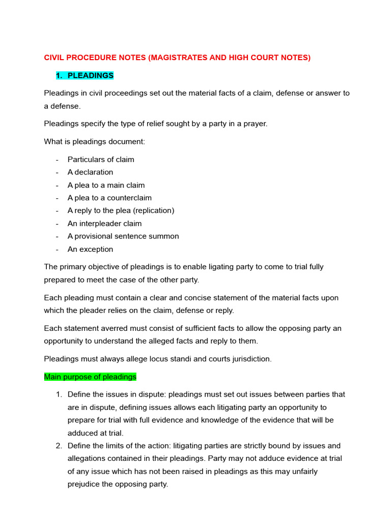 Civil Procedure Notes PDF | PDF | Pleading | Default Judgment